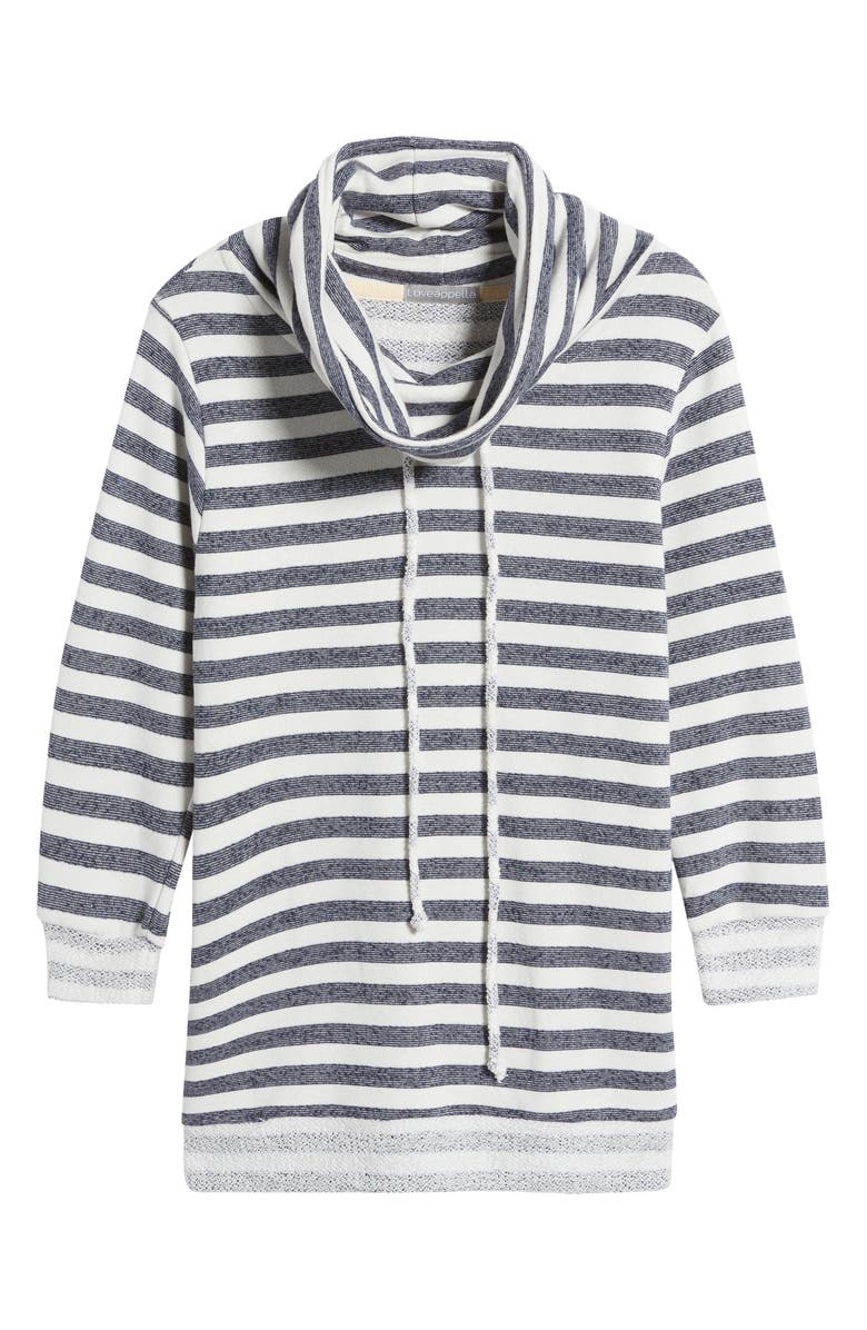 Loveappella Cowl Tie Stripe Pullover, Alternate, color, Navy White
