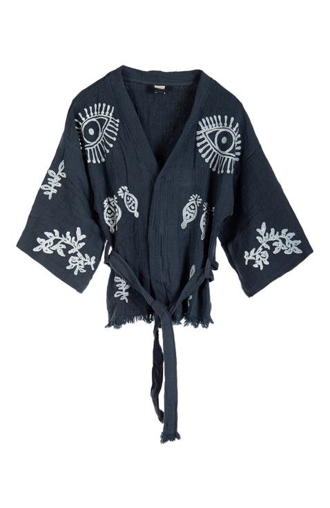 Sereia Evil Eye Handmade Cotton Short Kimono