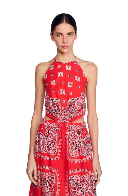 Shop Sandro Bandana-print Maxi Dress In Red/white