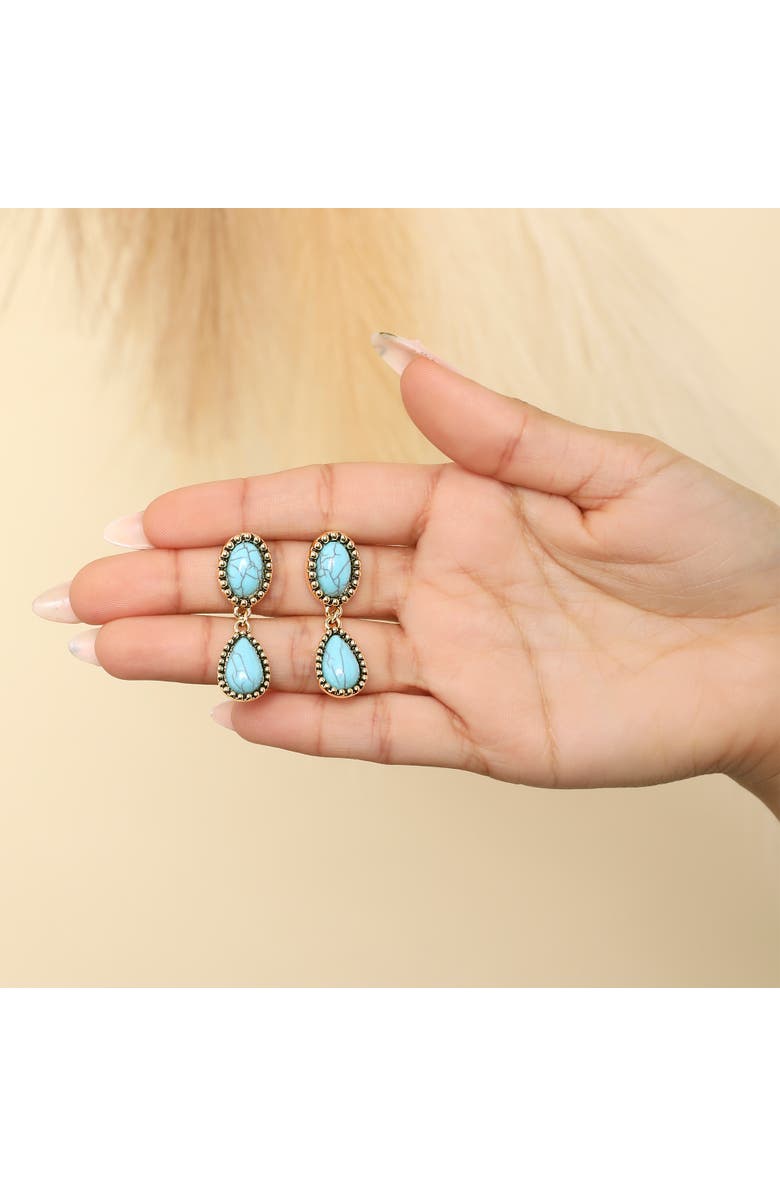 Jessica Simpson Turquoise Oxidized Dangle Earrings, Alternate, color, Gold, Turquoise