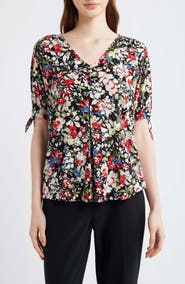 AK ANNE KLEIN Floral Print Short Sleeve Jersey Top