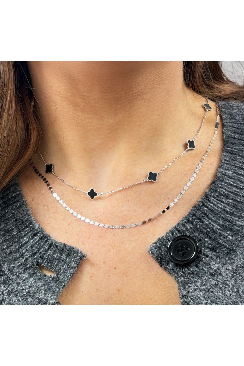 Mini Onyx Clover Necklace, Alternate, color, Onyx/ White Gold