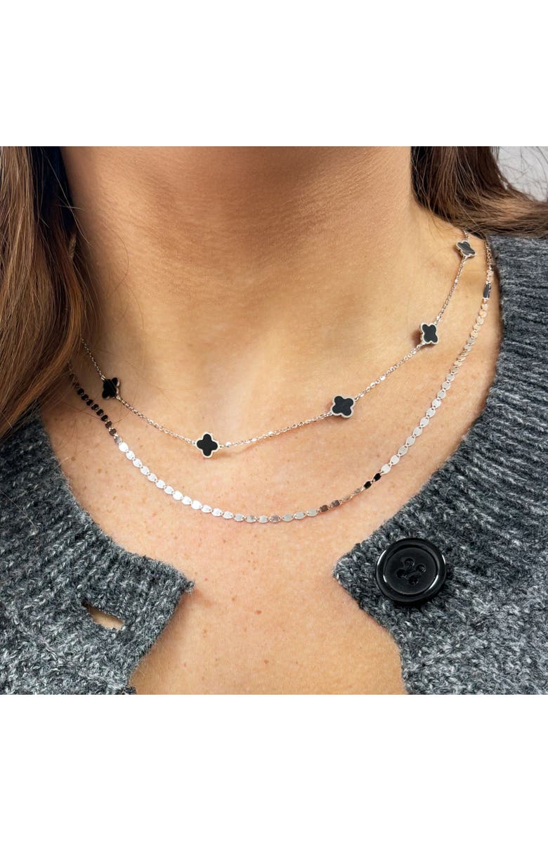 The Lovery Fine Jewelry Mini Onyx Clover Necklace, Alternate, color, Onyx/ White Gold