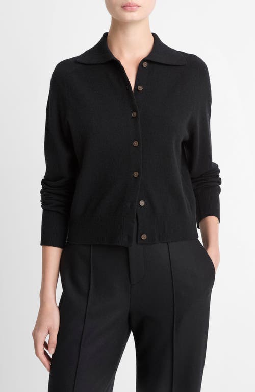 Vince Double Layer Mesh Cardigan In Black