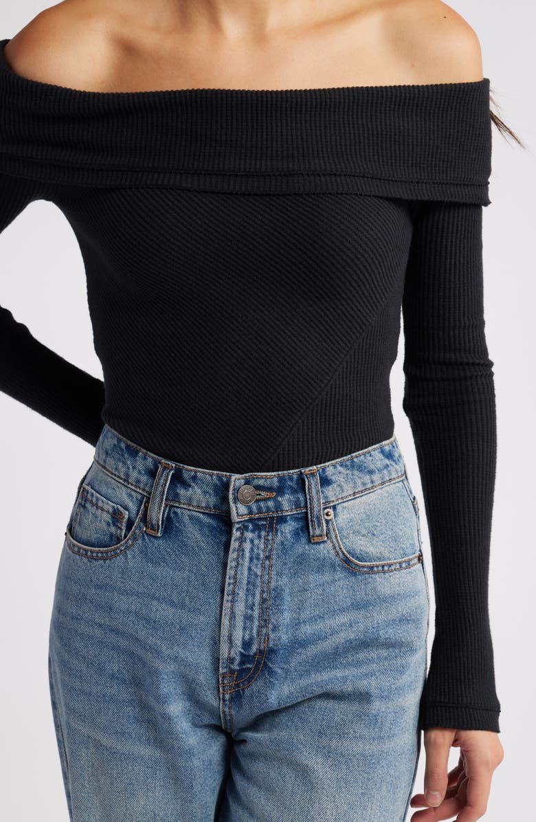Free People Autumn Cozy Off the Shoulder Waffle Stitch Bodysuit, Alternate, color, 