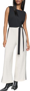 DKNY Tie Waist Wide Leg Jumpsuit