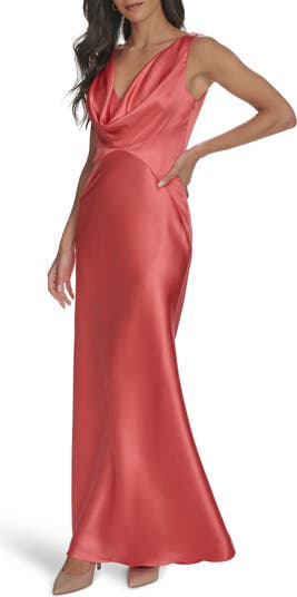Draped Neck Satin Gown