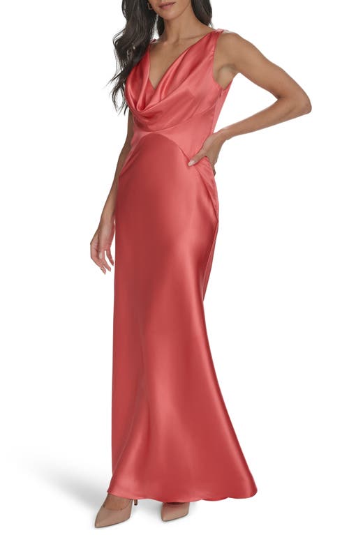 Vince Camuto Draped Neck Satin Gown In Flamingo