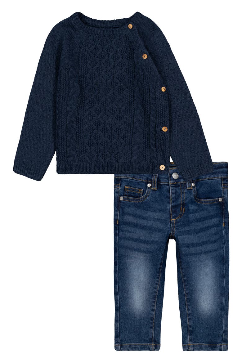 Cable Stitch Sweater & Jeans Set, Main, color, NAVY