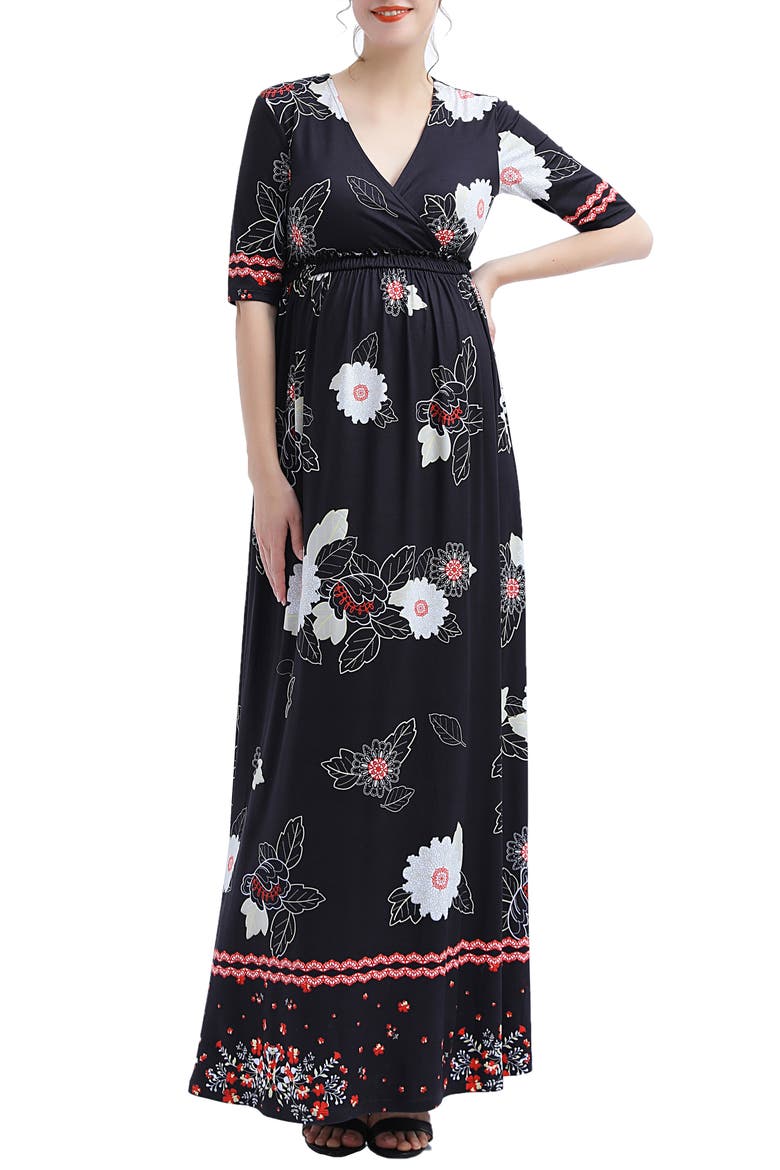 Eira V-Neck Maternity/Nursing Maxi Dress, Main, color, BLACK