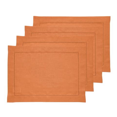 Linen Placemats Set of 4, 14 x 19" - Classic Hemstitch