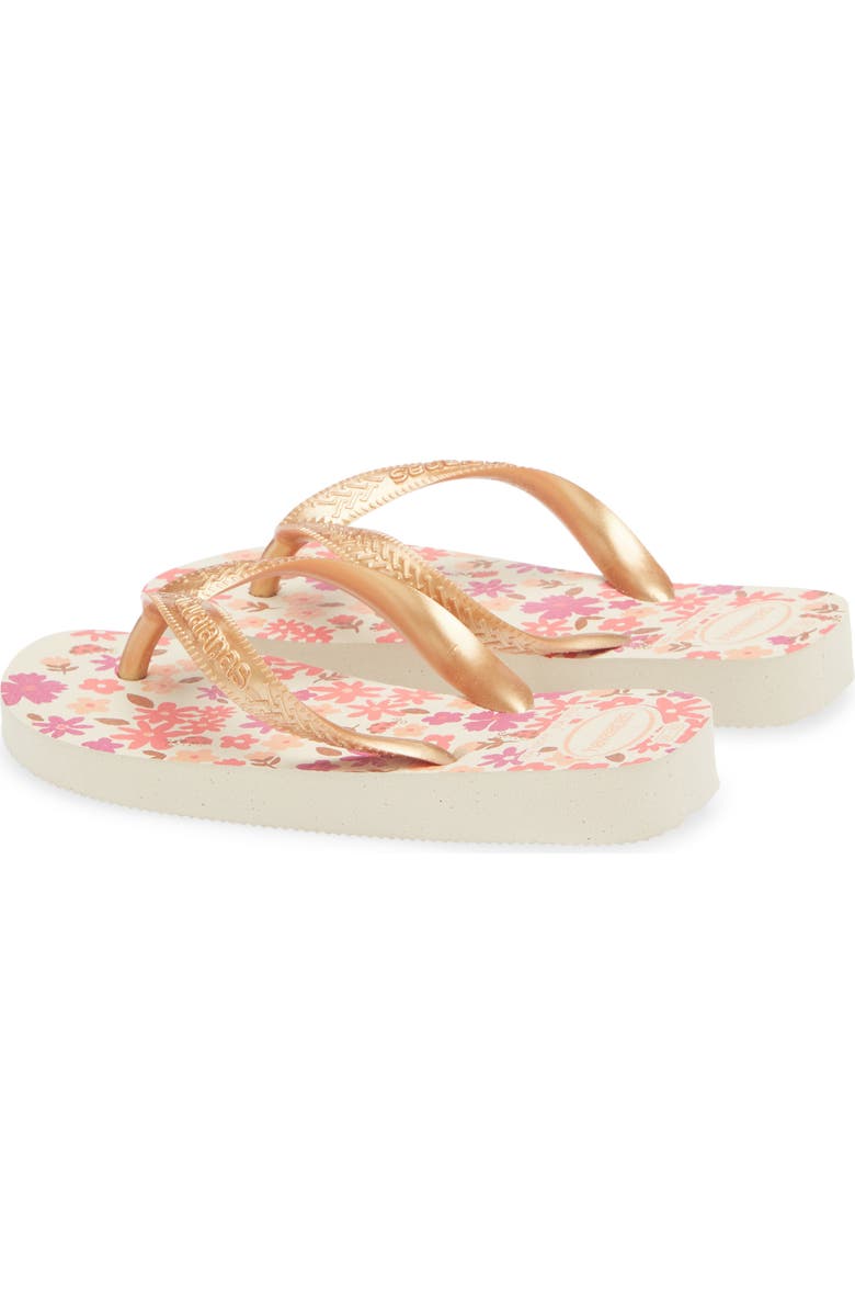 Havaianas Kids' Flores Flip Flop, Alternate, color, Beige/Golden