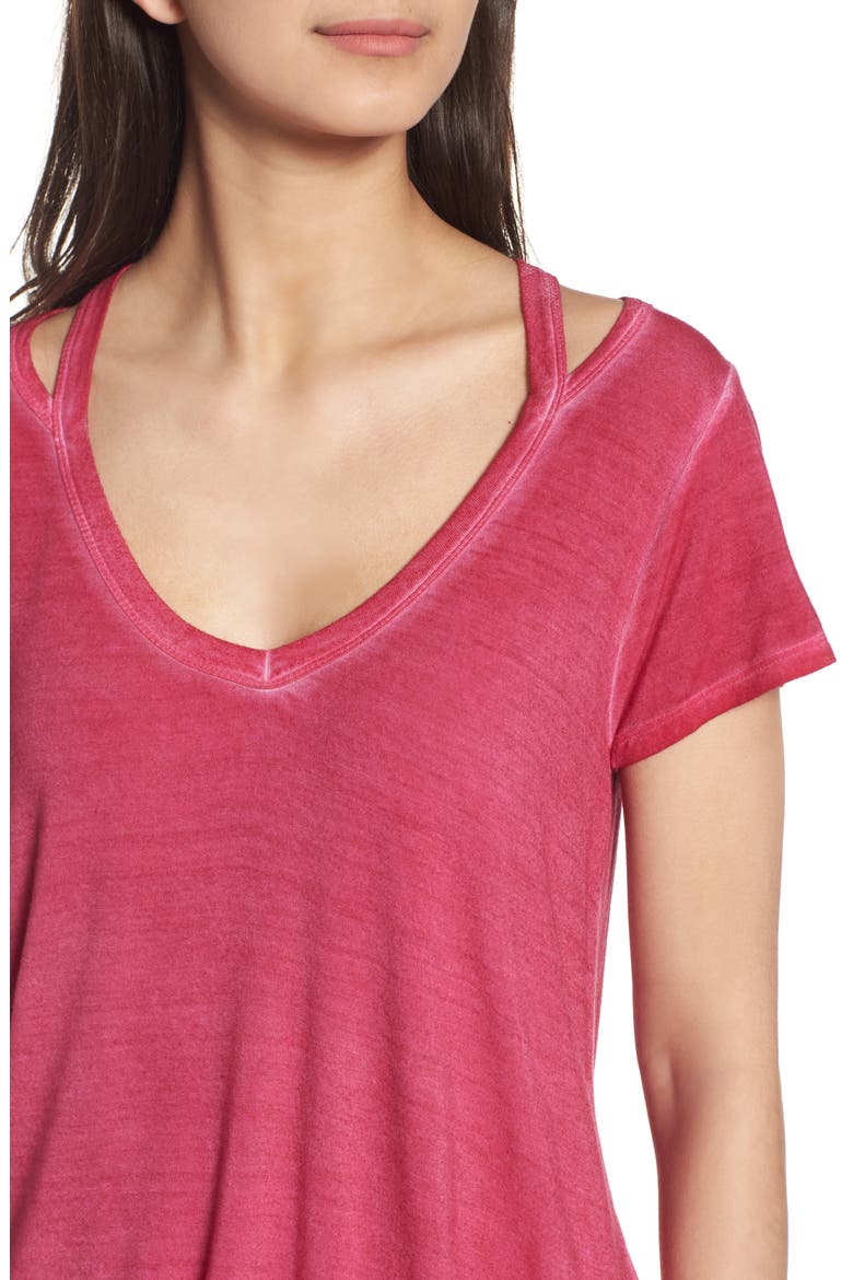 Oil Wash Cutout Tee, Alternate, color, PINK VIVACIOUS