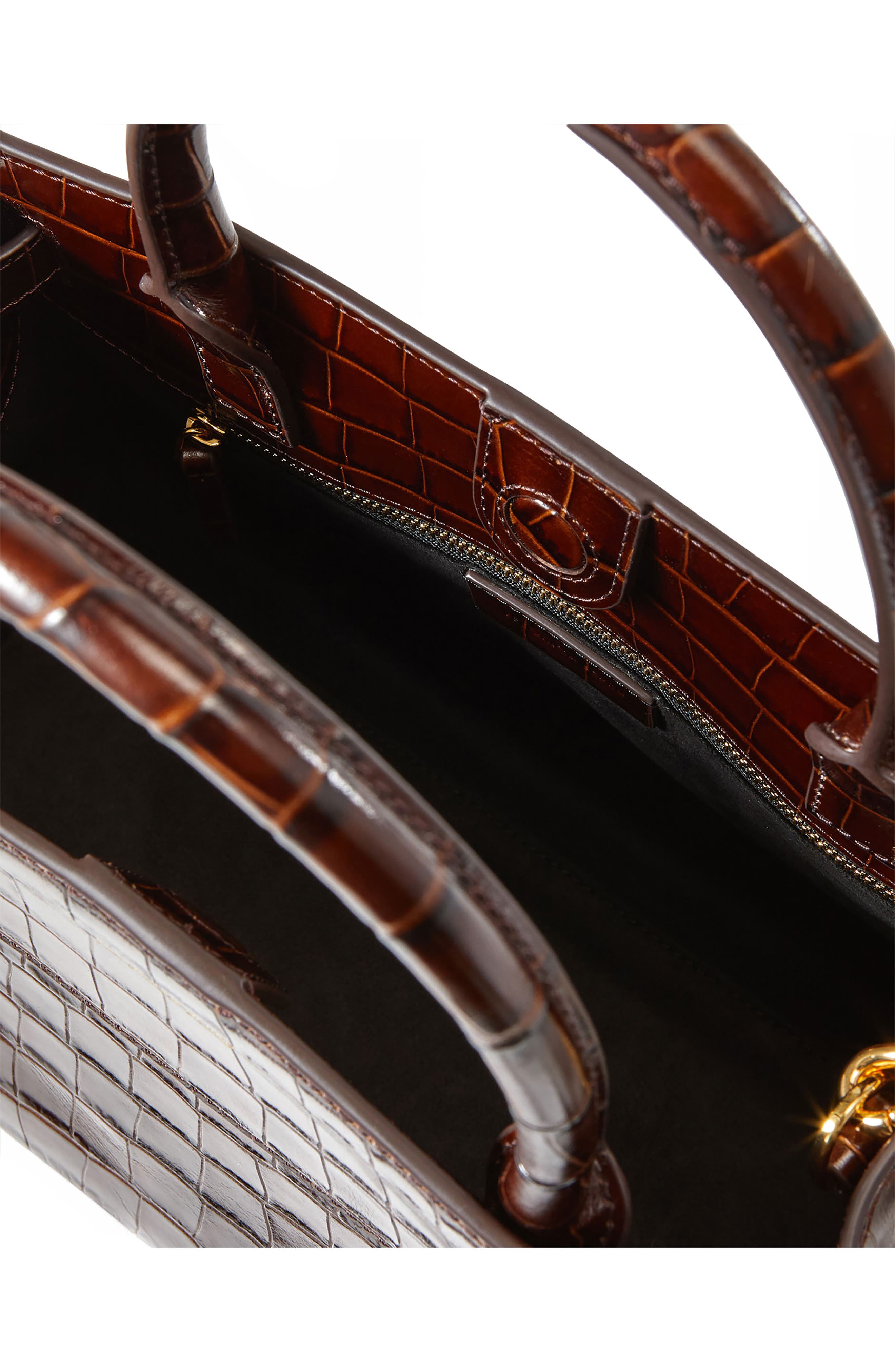 Veronica Beard Dash Croc Embossed Leather Top Handle Bag, Alternate, color, Chestnut