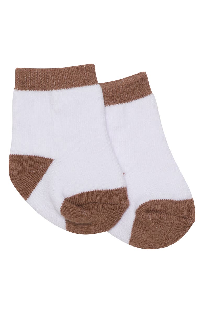 PL Baby by Petit Lem Fox Stripe Top, Joggers & Socks Set, Alternate, color, Chestnut