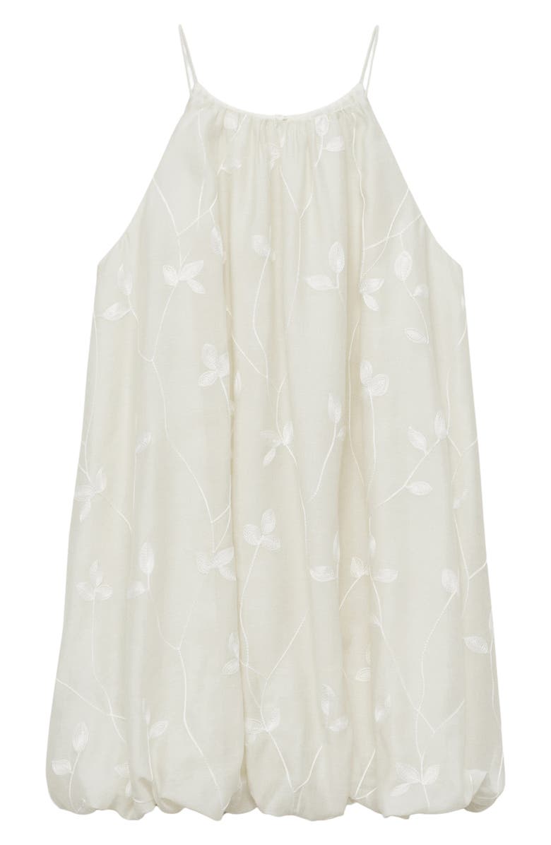 MANGO Floral Embroidery Bubble Hem Minidress, Alternate, color, Ecru