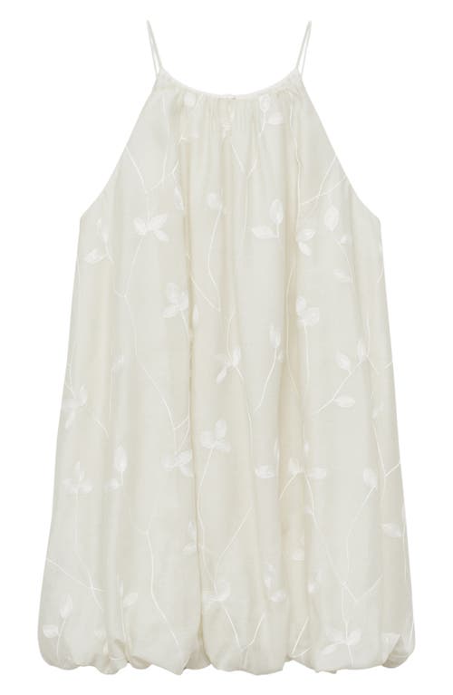 Mango Halter Neck Dress With Puff Hem And Flower Embroidery In White