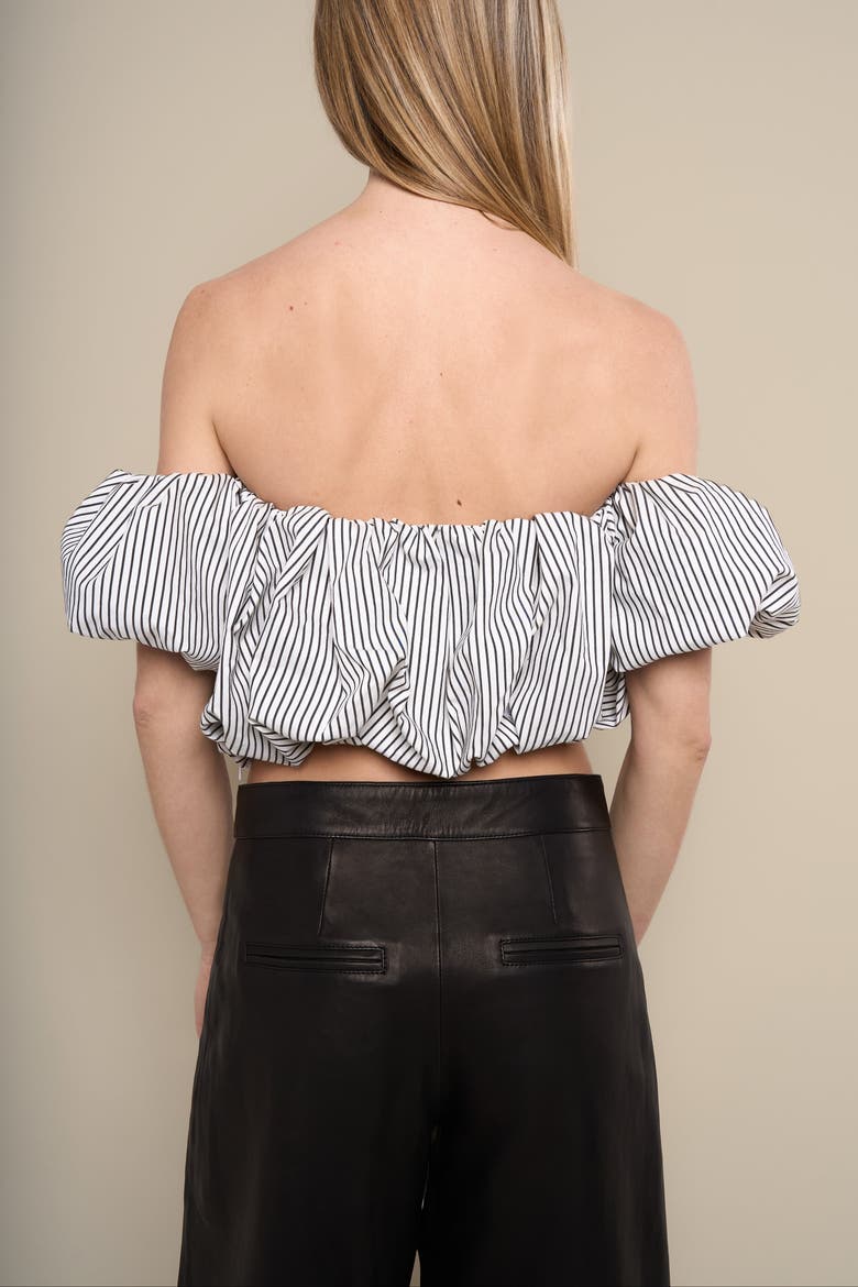 Good Striped Bubble Silhouette Off-Shoulder Crop Top, Alternate, color, Black-white