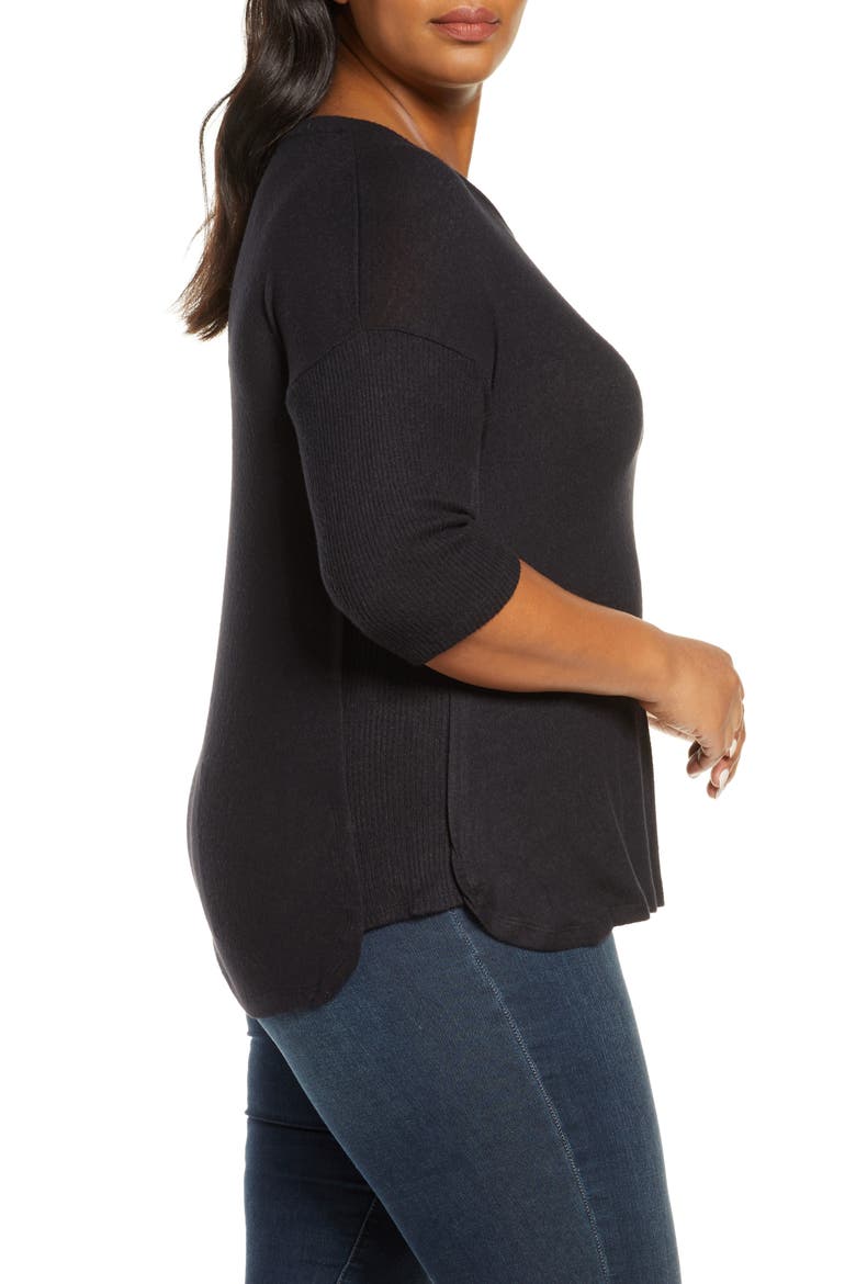Renee Cozy Rib Contrast Detail Top, Alternate, color, BLACK