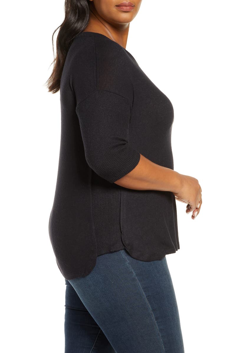 Bobeau Renee Cozy Rib Contrast Detail Top, Alternate, color, 