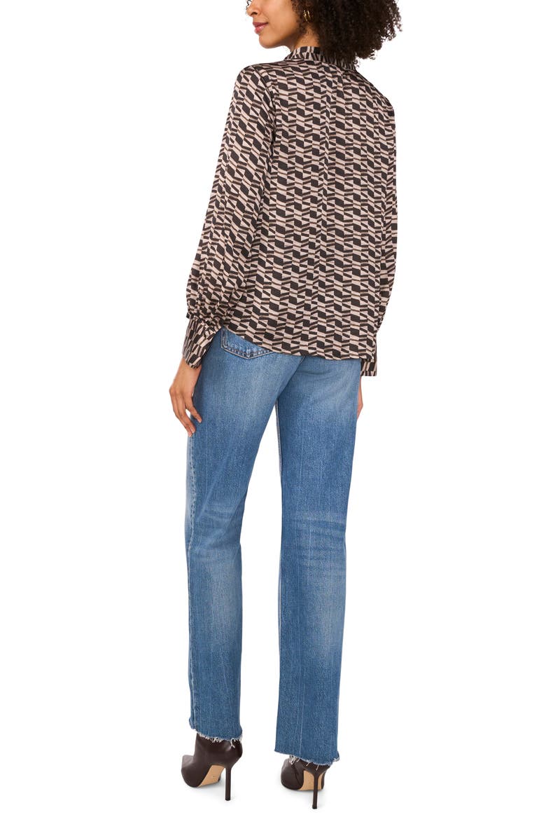 Vince Camuto Geo Print Long Sleeve Top, Alternate, color, Chocolate