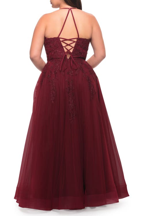 La Femme Tulle Gown With Lace Bodice And High Neckline