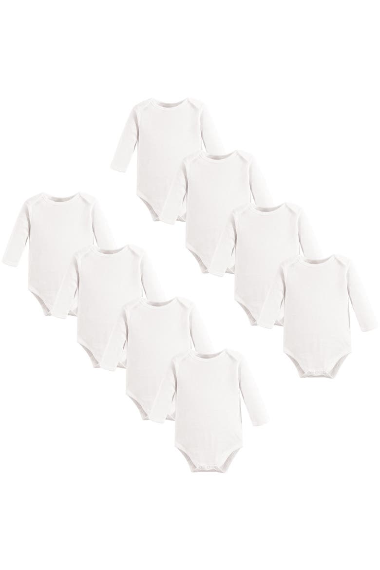 8Pk Long Sleeve Organic Bodysuits, Main, color, White