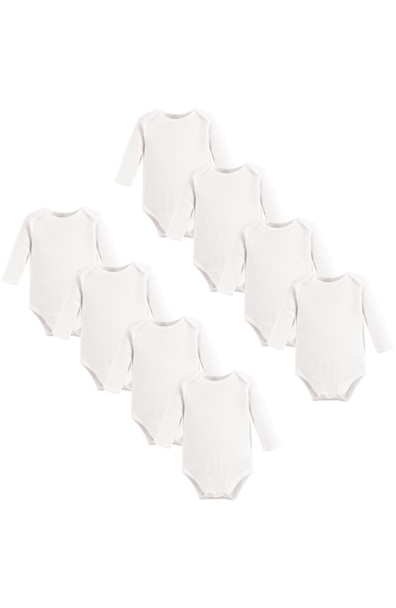 Touched by Nature 8Pk Long Sleeve Organic Bodysuits, Main, color, White