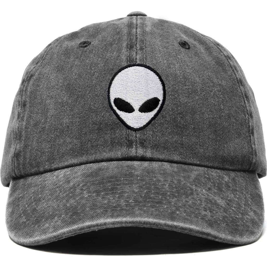 Dalix Alien Embroidered Classic Dad Cap In Washed Black