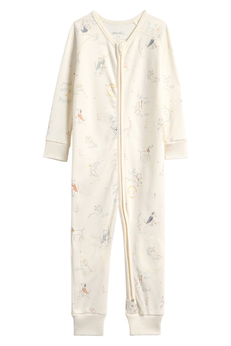 Print Rib Organic Cotton Fitted One-Piece Pajamas, Main, color, OVER THE MOON