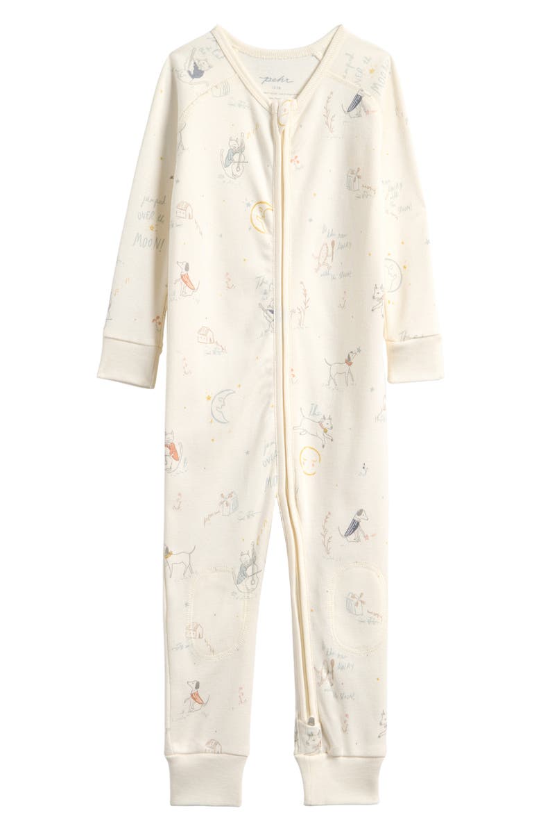 Pehr Print Rib Organic Cotton Fitted One-Piece Pajamas, Main, color, Over The Moon