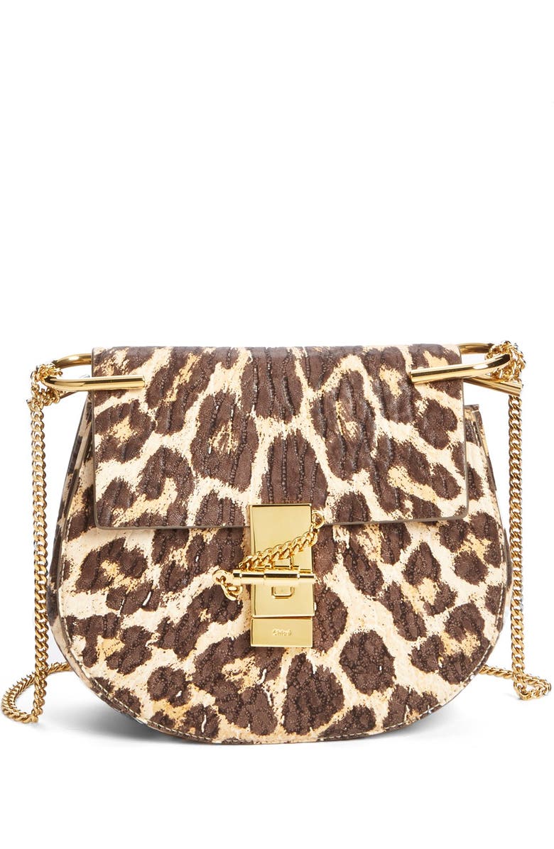 Chloé 'Drew' Leopard Print Leather Shoulder Bag, Main, color,