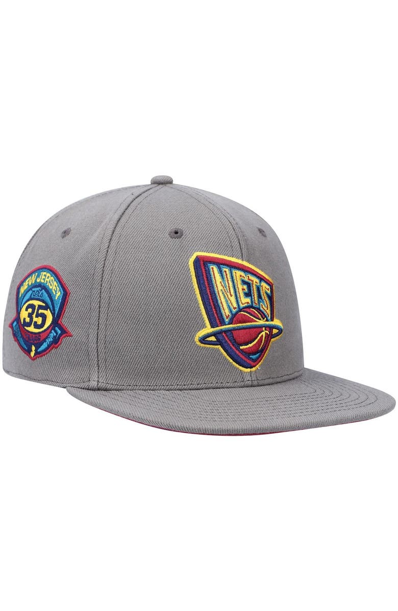 Mitchell & Ness Men's Mitchell & Ness Charcoal New Jersey Nets Hardwood Classics 35 Years Carbon Cabernet Fitted Hat, Main, color, Charcoal