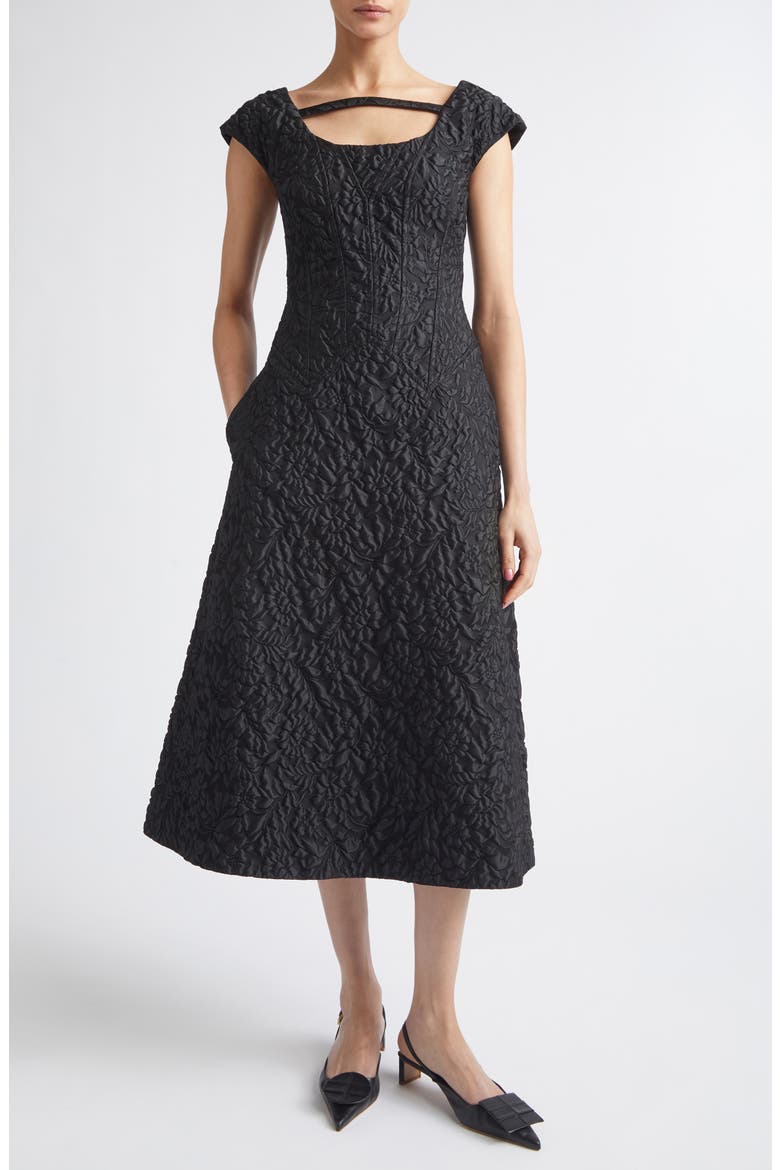 Pesca Embossed Cloqué Cocktail Dress, Main, color, BLACK