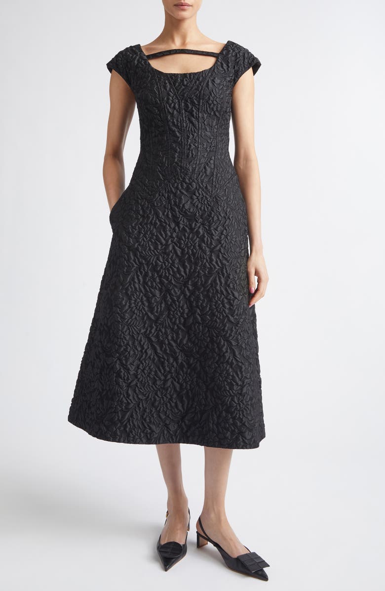 Emilia Wickstead Pesca Embossed Cloqué Cocktail Dress, Main, color, Black