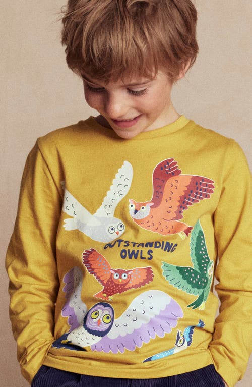 Mini Boden Kids' Owl Cotton Graphic T-shirt In Yellow