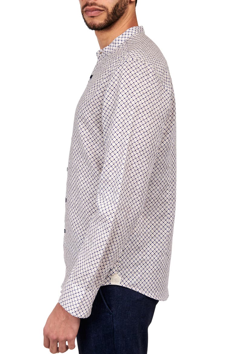 Slim Fit Geo Linen Cotton Banded Collar Long Sleeve Shirt, Alternate, color, TAN/BLUE