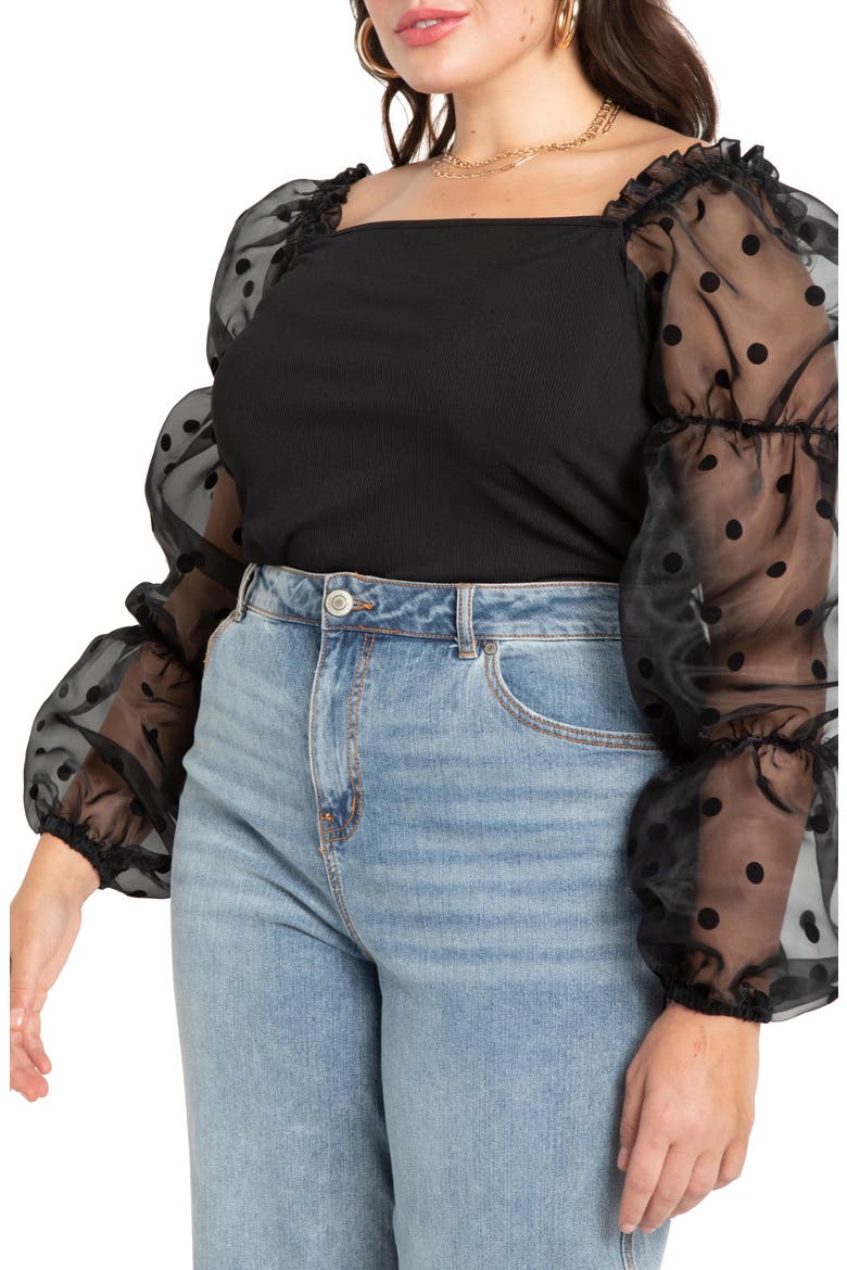 Flocked Organza Blouse, Main, color, TOTALLY BLACK