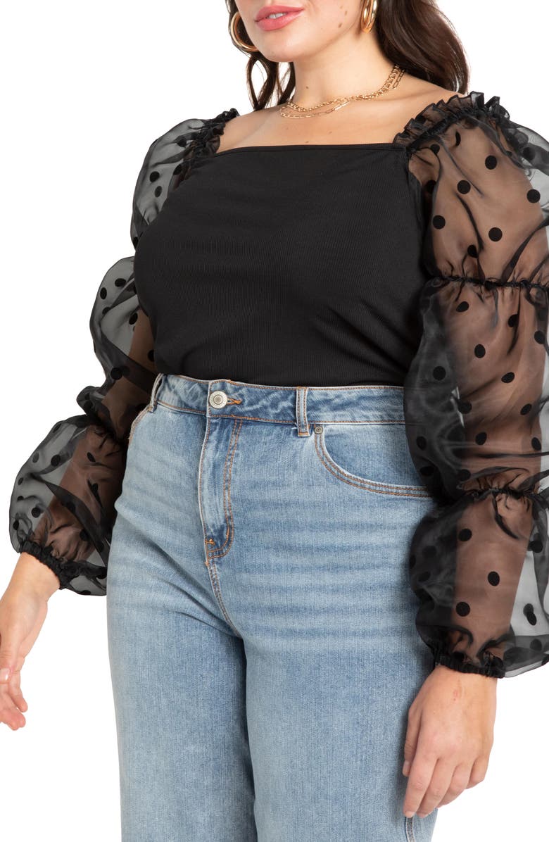 ELOQUII Flocked Organza Blouse, Main, color, 