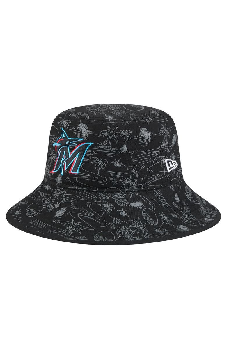 New Era Men's New Era Black Miami Marlins 2025 Spring Training All Over Print Bucket Hat, Main, color, Black