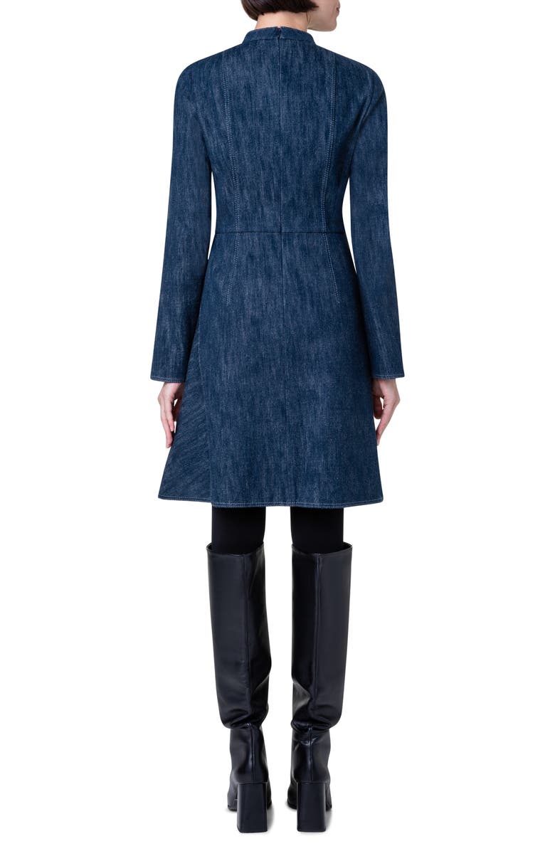 Akris punto Long Sleeve Stretch Cotton & Wool Denim Dress, Alternate, color, 097 Navy Denim