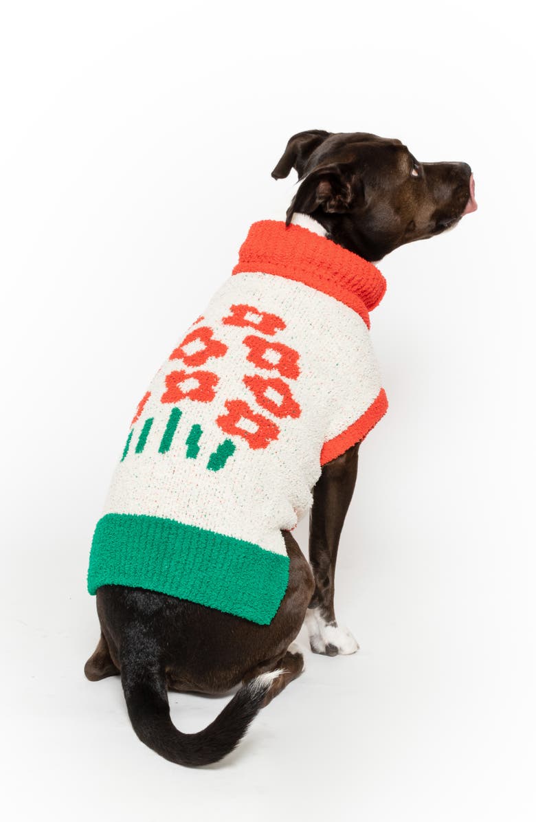 the furryfolks Flower Turtleneck Pet Sweater, Alternate, color, Red