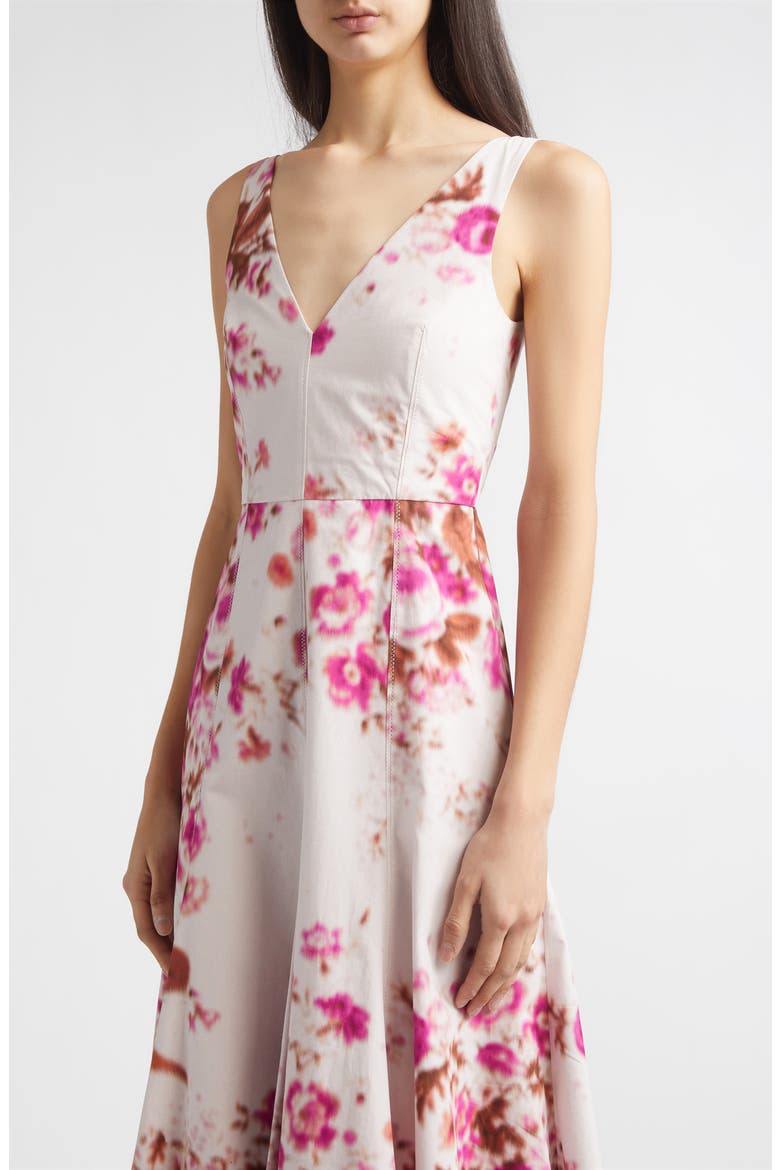 Floral Print Heavyweight Organic Cotton Poplin Fit & Flare Dress, Alternate, color, ROSE BOUQUET HOT PINK