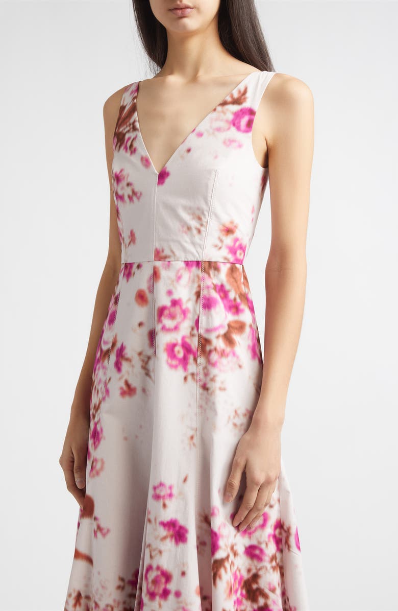 Erdem Floral Print Heavyweight Organic Cotton Poplin Fit & Flare Dress, Alternate, color, Rose Bouquet Hot Pink