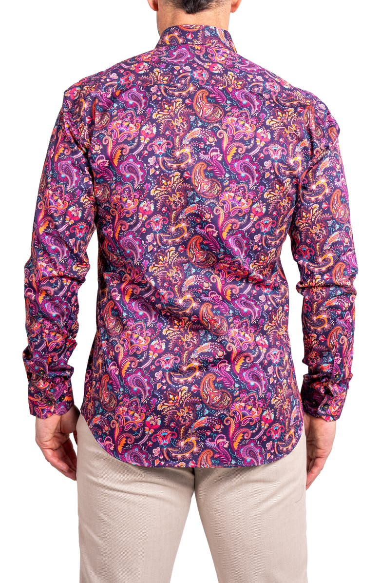 Maceoo Fibonacci Ascension 0263 Paisley Contemporary Fit Button-Up Shirt, Alternate, color, Purple/Pink