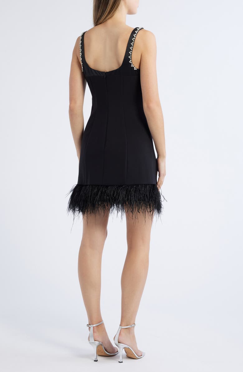 LIKELY Georgie Crystal & Feather Trim Minidress, Alternate, color, Black