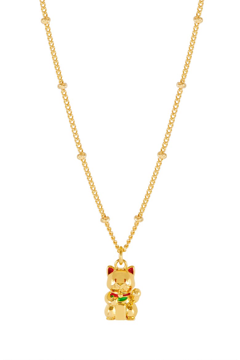 Lucky Cat Pendant Necklace, Main, color, GOLD