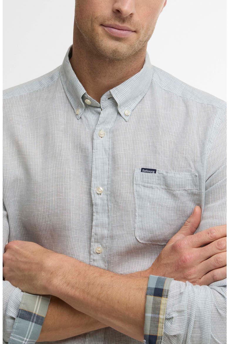 Linton Tailored Fit Check Linen Button-Down Shirt, Alternate, color, SLATE