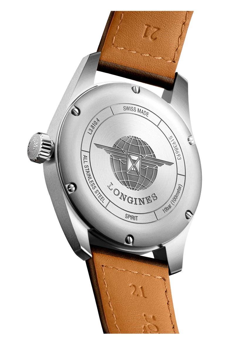 Spirit Automatic Leather Strap Watch, 40mm, Alternate, color, BLACK/ SILVER/ BROWN