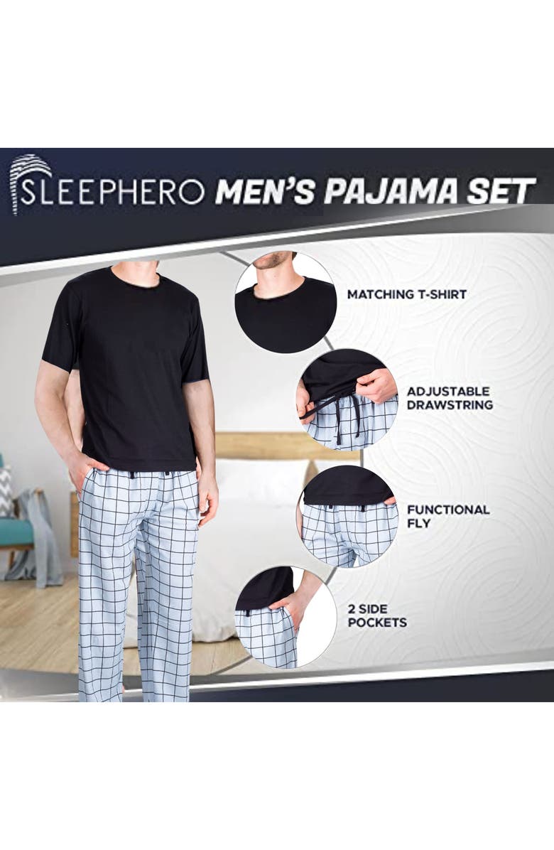 SLEEPHERO Knit Brushed Grid Flannel Pajamas, Alternate, color, Windowpane